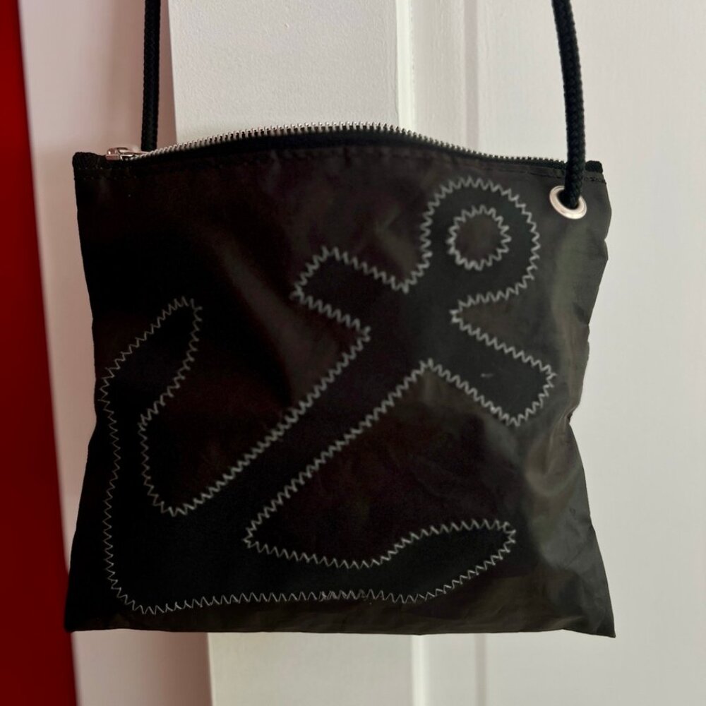 Black on Black Anchor Slim Crossbody Bag by Sea Bags from Maine